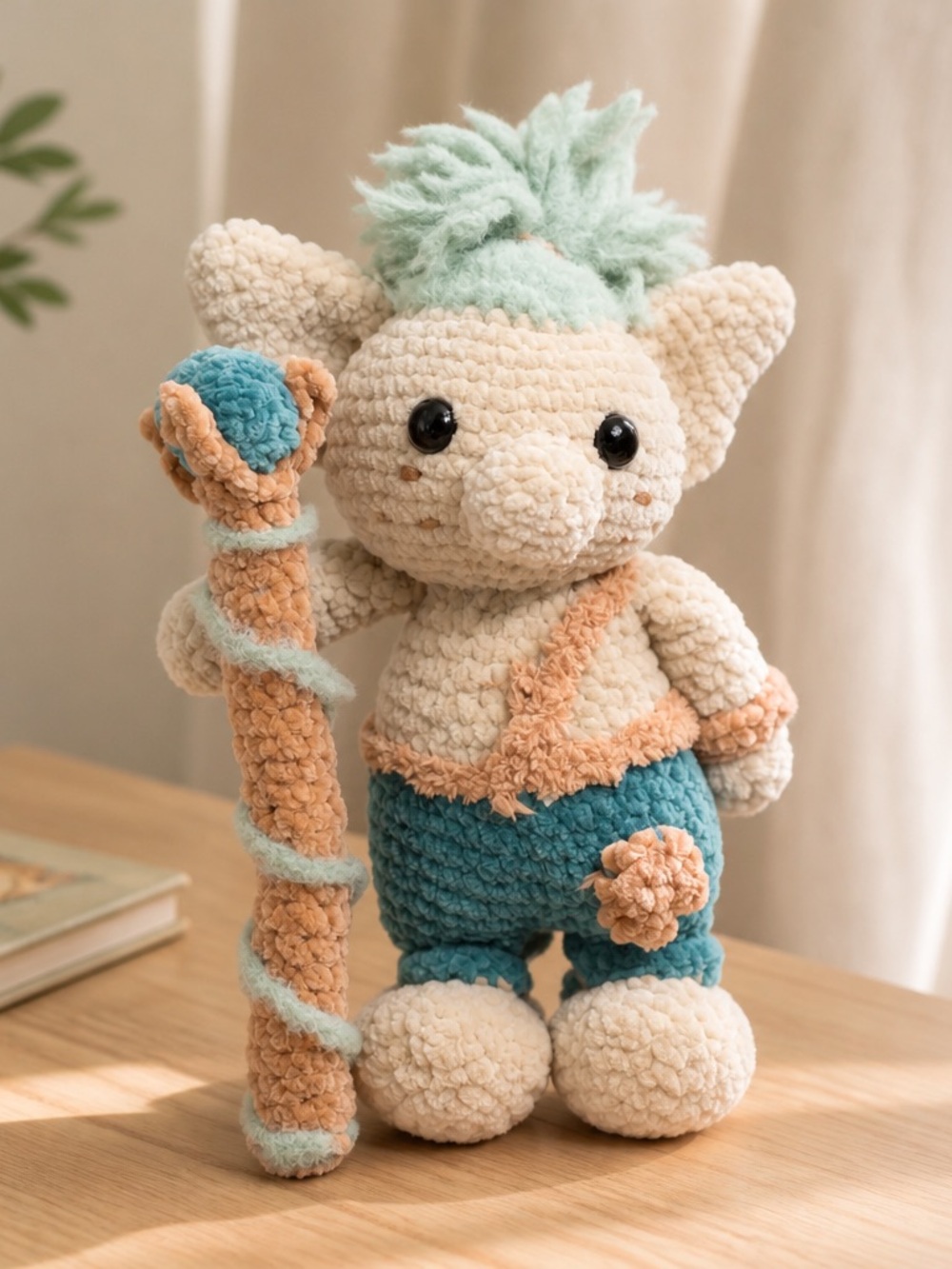 New Woodland Troll Doll & Magical Staff Plush, Handmade